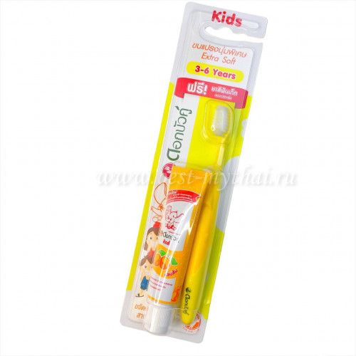 Детский набор Twin Lotus: Зубная паста со вкусом апельсина 20 гр. + Мягкая зубная щетка для детей 3-6 лет. (Желтый)