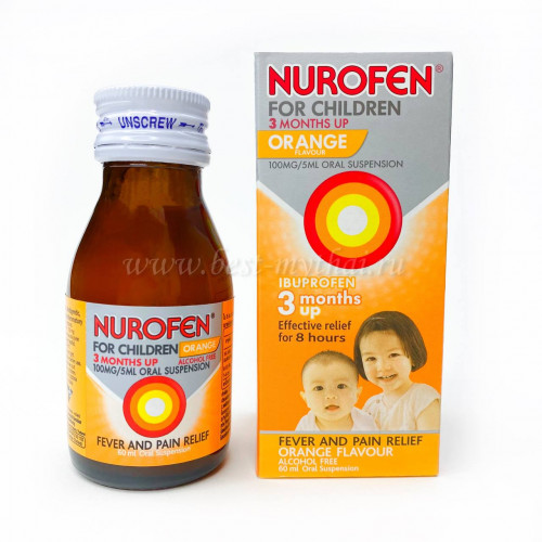 Жаропонижающее и болеутоляющее средство Нурофен для детей от 3-х мес. со вкусом апельсина, 60 мл.